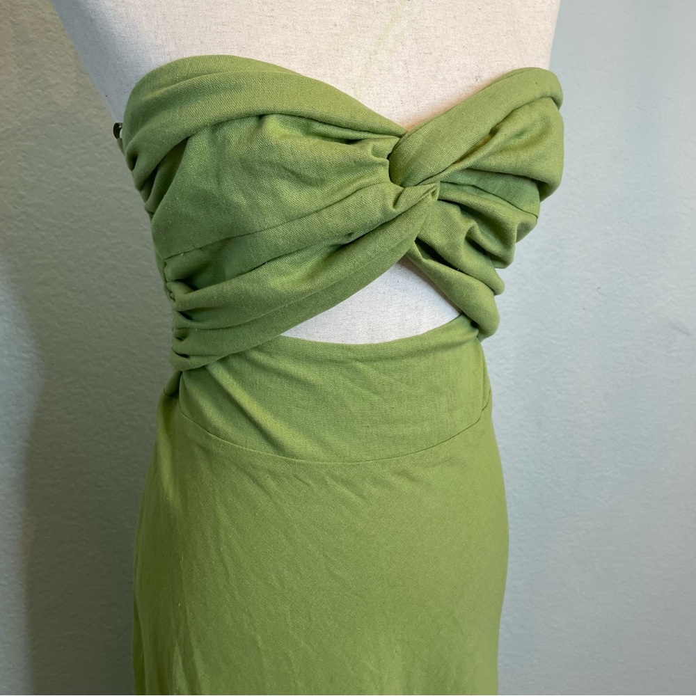 Audrey Parks for Francesca’s Green Strapless Peekaboo Twist Midi Dress | Medium - Picture 2 of 6